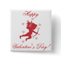 Red Valentine's Day Cupid and Hearts Buttons