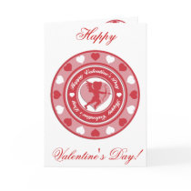 Red Valentine's Day Cupid and Hearts Card