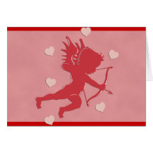 Red Valentine's Day Cupid and Hearts Greeting Cards