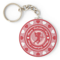 Red Valentine's Day Cupid and Hearts Keychain