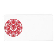 Red Valentine's Day Cupid and Hearts Labels