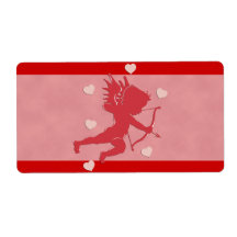 Red Valentine's Day Cupid and Hearts Labels