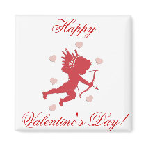 Red Valentine's Day Cupid and Hearts Fridge Magnet