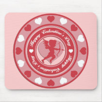 Red Valentine's Day Cupid and Hearts Mousepad