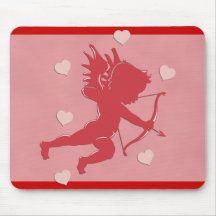 Red Valentine's Day Cupid and Hearts Mousepad