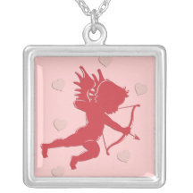 Red Valentine's Day Cupid and Hearts Necklace
