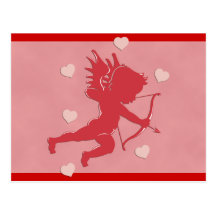 Red Valentine's Day Cupid and Hearts Post Cards