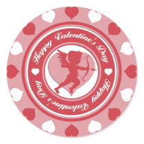 Red Valentine's Day Cupid and Hearts Stickers