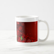 Red valentines day roses background coffee mugs