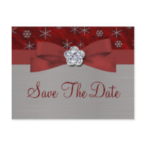Red Velour & Silver Snowflakes Save The Date 3 Post Card