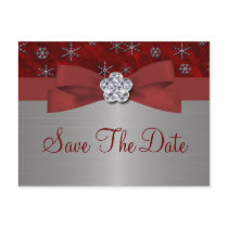 Red Velour & Silver Snowflakes Save The Date Post Card