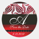 RED VELVET DAMASK TULIPS MONOGRAM Burgundy White Stickers