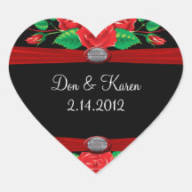 Red Vine Roses On Black Heart Stickers