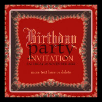 Red Vintage Bohemian Birthday Party Invitation invitations