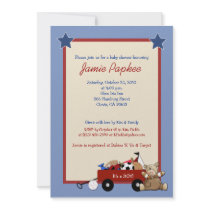 Red Wagon Teddy Bear 5x7 Sports Baby Shower