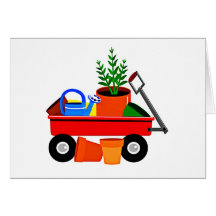 Red Wagon with Plants & Garden Tools Cards