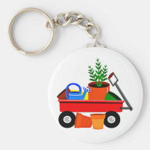 Red Wagon with Plants & Garden Tools Keychain