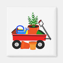 Red Wagon with Plants & Garden Tools Magnets