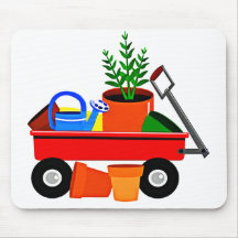 Red Wagon with Plants & Garden Tools Mousepad