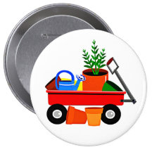 Red Wagon with Plants & Garden Tools Pins