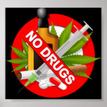 Red Warning Sign with Drugs posters