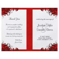 Red Wedding Program Ceremony and Wedding Party Personalized Flyer