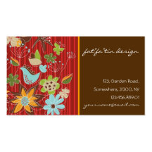 Red Whimsical Floral Garden Nature Bird Flowers Business Cards
