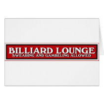 red white and black Billiard Lounge sign cards