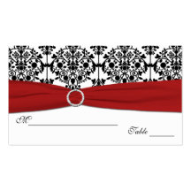 Red, White and Black Damask Placecards Business Card Template