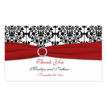Red, White and Black Damask Wedding Favour Tag Business Cards