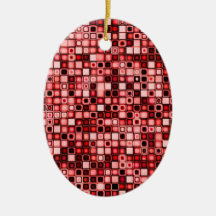 Red, White And Black Funky Retro Tiles Pattern Christmas Ornaments