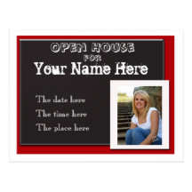 Red white and black graduation open house invitati post cards