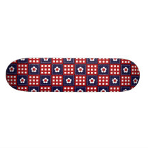 Red White and Blue Flower Patchwork Quilt Pattern Custom Skateboard