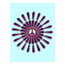 RED WHITE AND BLUE PEACE SIGN FLOWER POST CARD
