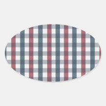 Red White and Blue Plaid Pattern Oval Sticker