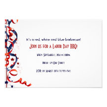 Red White and Blue Ribbons and Stars Labour Day Custom Invitations