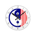 Red, White and Blue Yin Yang Round Clock
