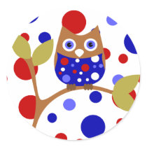 Red, White and Who Owl! Round Sticker