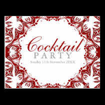 Red White Batik Spirit Cocktail party Invitation postcards