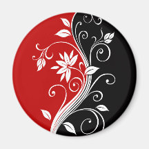 Red  White & Black Floral Magnet