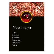 RED WHITE BLACK FLORAL SWIRLS AND ANGELS BUSINESS CARDS