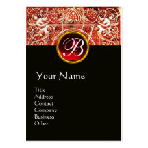 RED WHITE BLACK FLORAL SWIRLS AND ANGELS BUSINESS CARD TEMPLATE