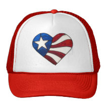 RED WHITE & BLUE HEART hats