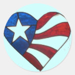 RED WHITE & BLUE HEART ROUND STICKER