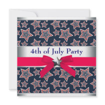 Red White Blue Stars 4th of July BBQ Party Custom Invites