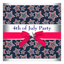 Red White Blue Stars 4th of July BBQ Party Custom Invites
