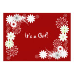 Red & White Floral  Baby Shower Invitation
