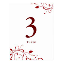 Red & White Floral Decal Table Number Card Post Cards