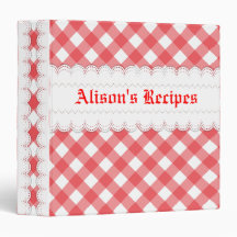 Red, white gingham with scalloped borders recipe vinyl binders