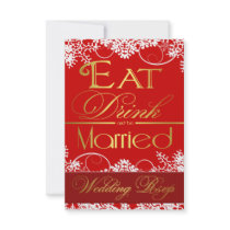Red White & Gold Snowflake Wedding RSVP Cards